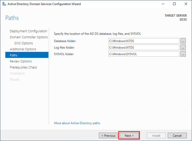 How-to: Install Active Directory Domain Services (AD DS) with a New Forest | GUI 21 How-to: Install Active Directory Domain Services (AD DS) with a New Forest | GUI | ADDS database location