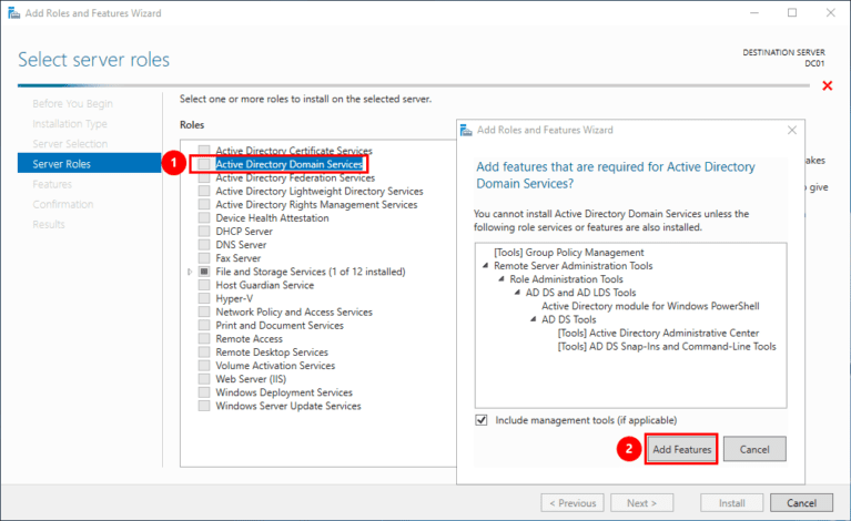 How-to: Install Active Directory Domain Services (AD DS) with a New Forest | GUI 10 How-to: Install Active Directory Domain Services (AD DS) with a New Forest | GUI | Add Features