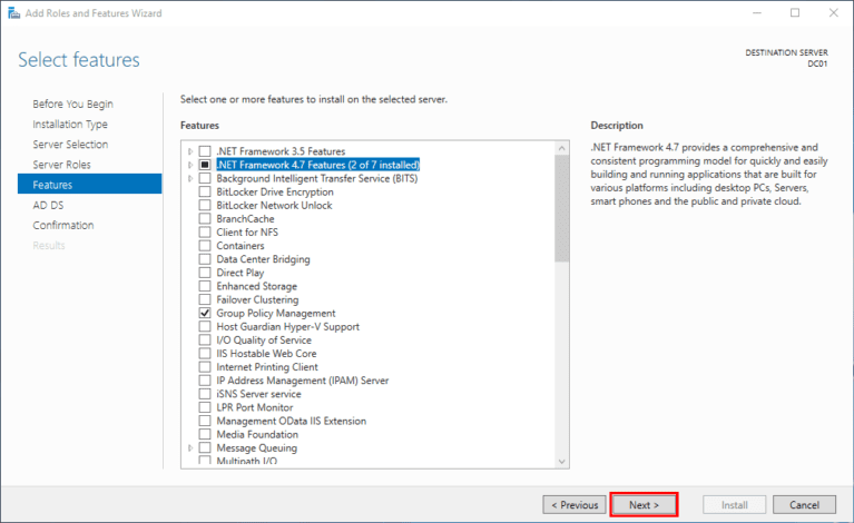 How-to: Install Active Directory Domain Services (AD DS) with a New Forest | GUI 12 How-to: Install Active Directory Domain Services (AD DS) with a New Forest | GUI | Add Features Next Next