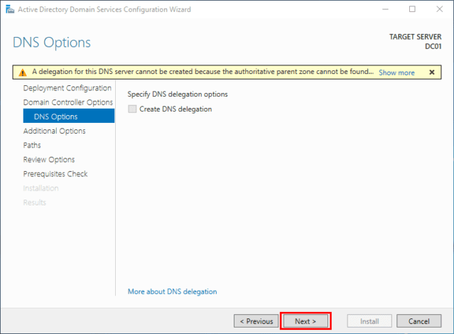 How-to: Install Active Directory Domain Services (AD DS) with a New Forest | GUI 19 How-to: Install Active Directory Domain Services (AD DS) with a New Forest | GUI | DNS OPtion